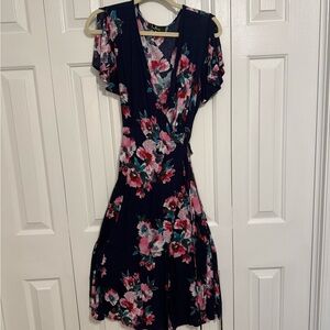 Lulu's Navy Floral Midi Wrap Dress